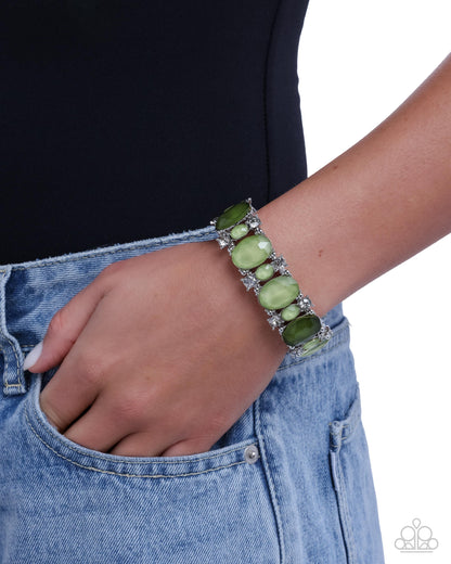 Moderate Moment - Green Acrylic Silver Stretchy Bracelet - Paparazzi Accessories
