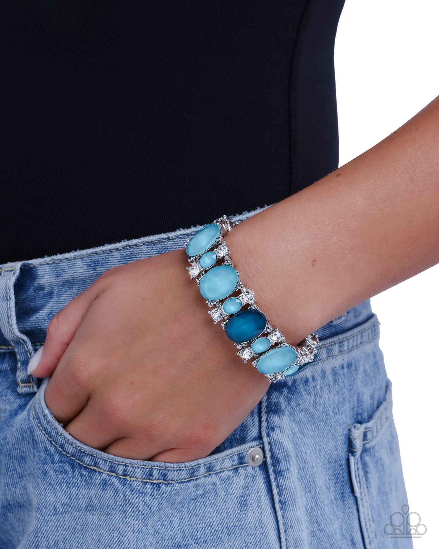 Moderate Moment - Blue Acrylic Silver Stretchy Bracelet - Paparazzi Accessories