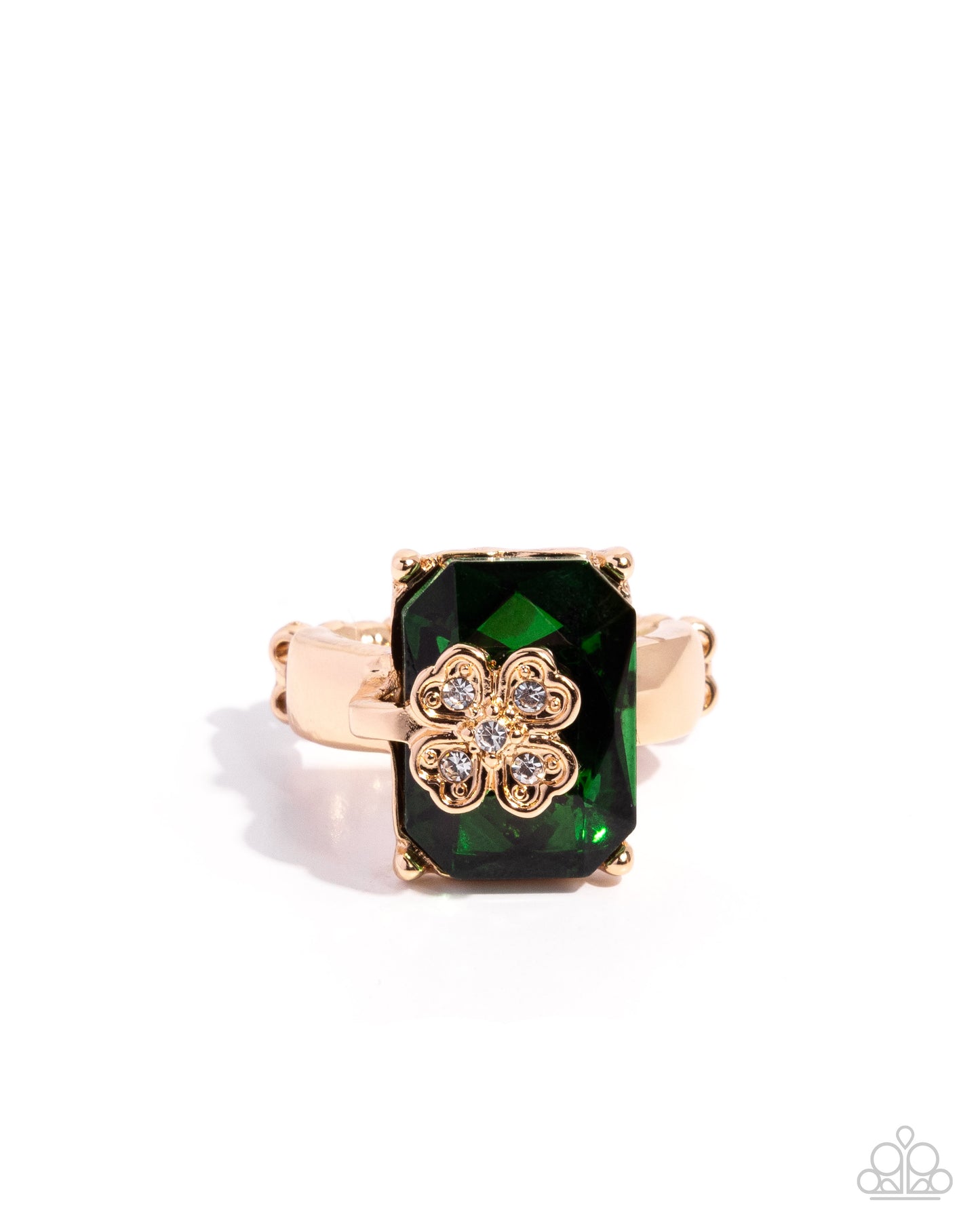 St. Patricks Shimmer - Gold Ring, Emeral Green Rhinestone Ring - Paparazzi Accessories