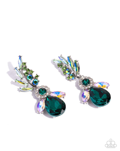Priceless Pizzazz - Green Rhinestone Earrings - Paparazzi Accessories