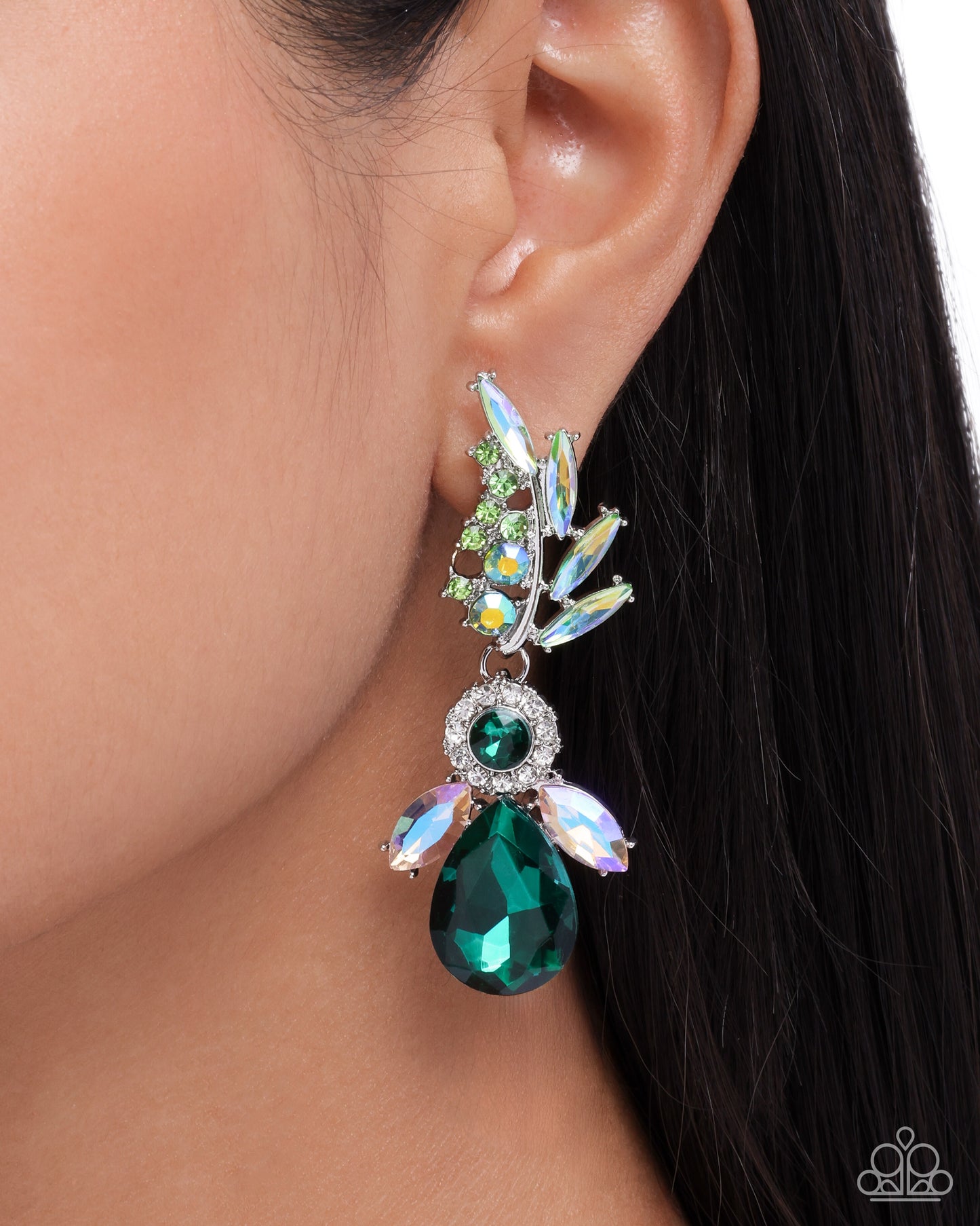 Priceless Pizzazz - Green Rhinestone Earrings - Paparazzi Accessories