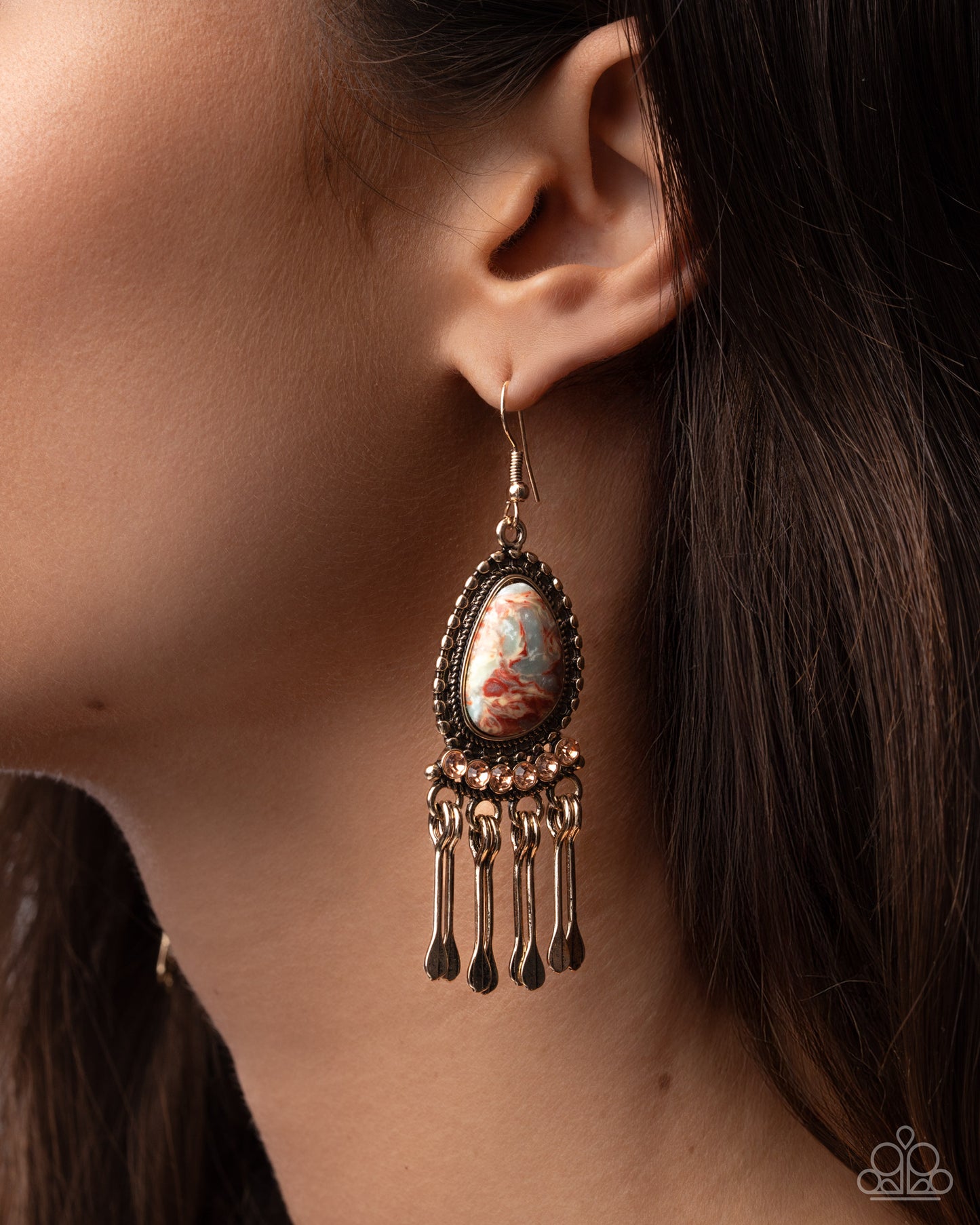 Swirled Sashay - Multi Stone Gold Fishhook Back Earrings - Paparazzi Accessories