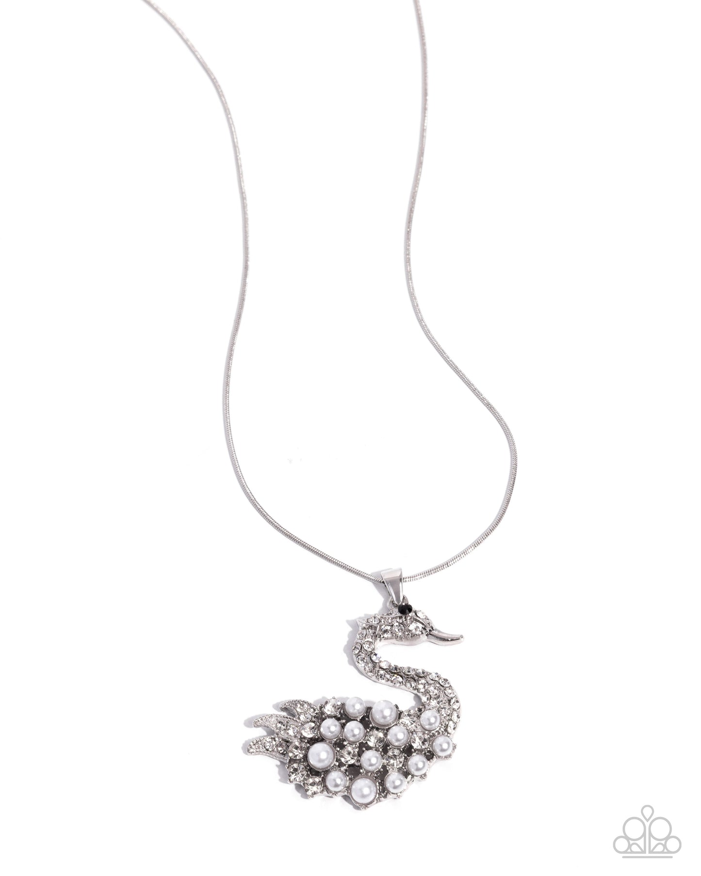 Swan Shimmer - White Pearl, Silver Swan Necklace - Paparazzi Accessories