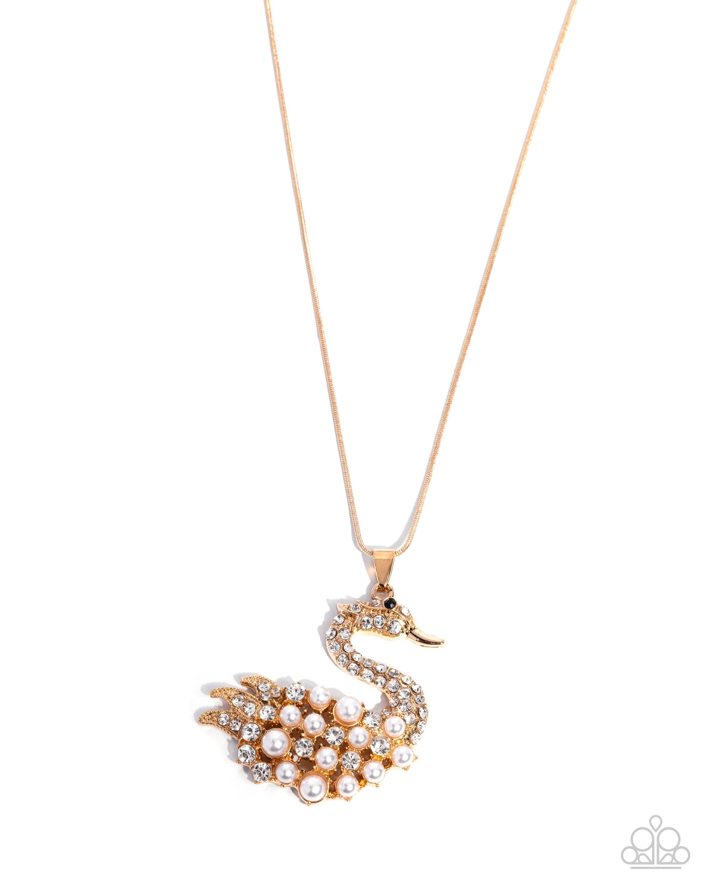 Swan Shimmer - Gold, White Pearl Swan Necklace - Paparazzi Accessories