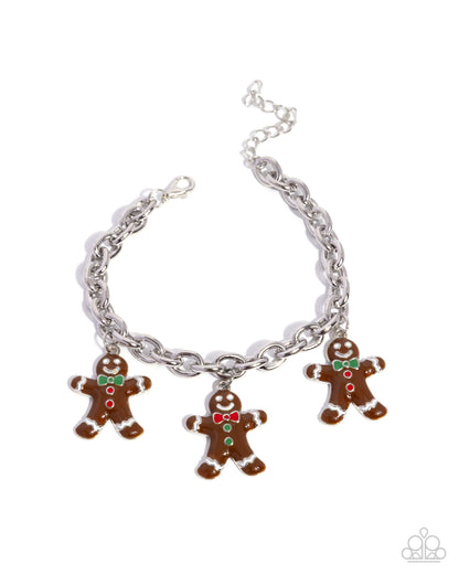 Gingerbread Glitz - Brown Gingerbread Men Charm Bracelet - Paparazzi Accessories
