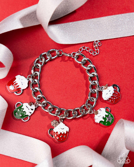Cup of Christmas Cheer - Multi Enamel Hot Cocoa Charms Silver Bracelet - Paparazzi Accessories