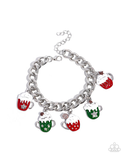 Cup of Christmas Cheer - Multi Enamel Hot Cocoa Charms Silver Bracelet - Paparazzi Accessories