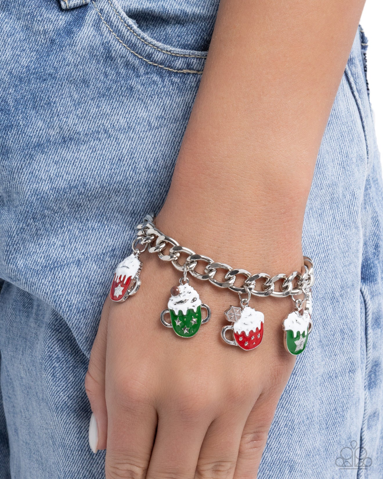 Cup of Christmas Cheer - Multi Enamel Hot Cocoa Charms Silver Bracelet - Paparazzi Accessories