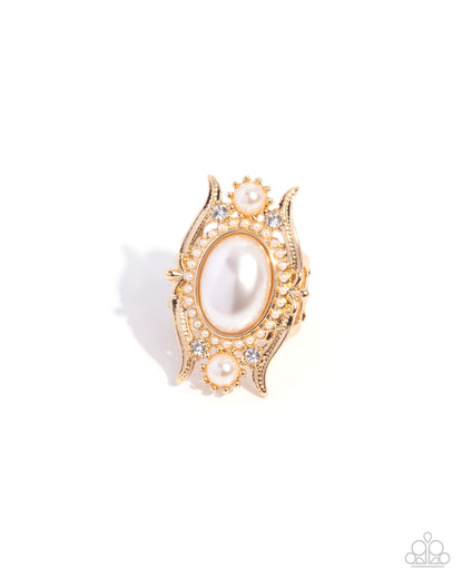 Delightful Debutante - Gold Ring with Pearls and White Rhinestones - Paparazzi Accessories