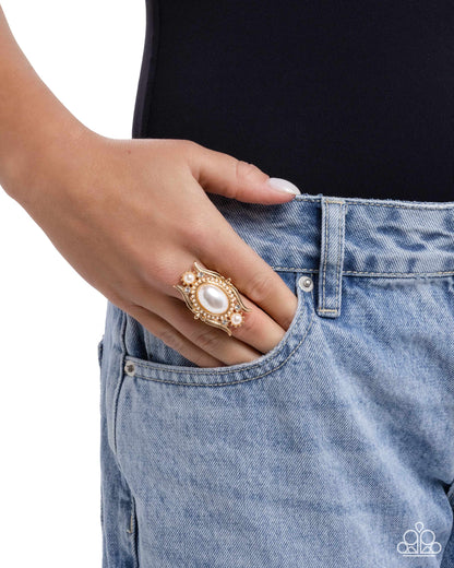 Delightful Debutante - Gold Ring with Pearls and White Rhinestones - Paparazzi Accessories