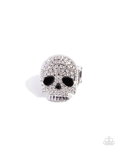 Skeleton Shimmer - White Rhinestone Skull RIng - Paparazzi Accessories