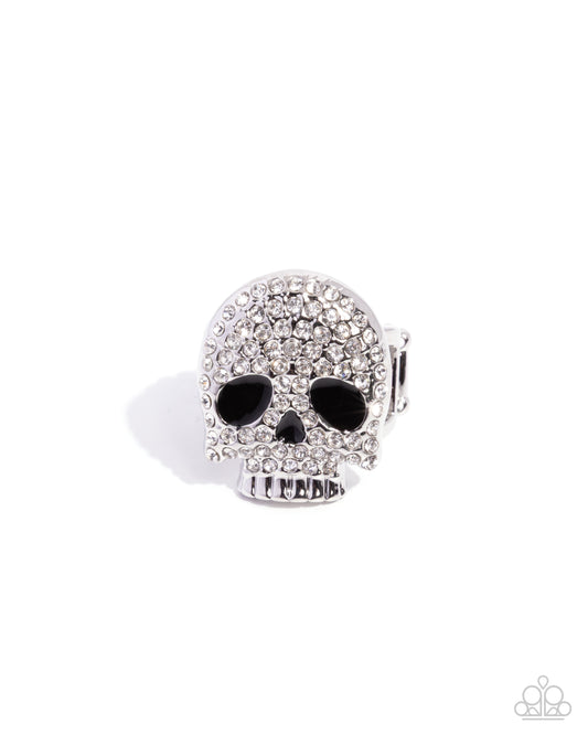 Skeleton Shimmer - White Rhinestone Skull RIng - Paparazzi Accessories