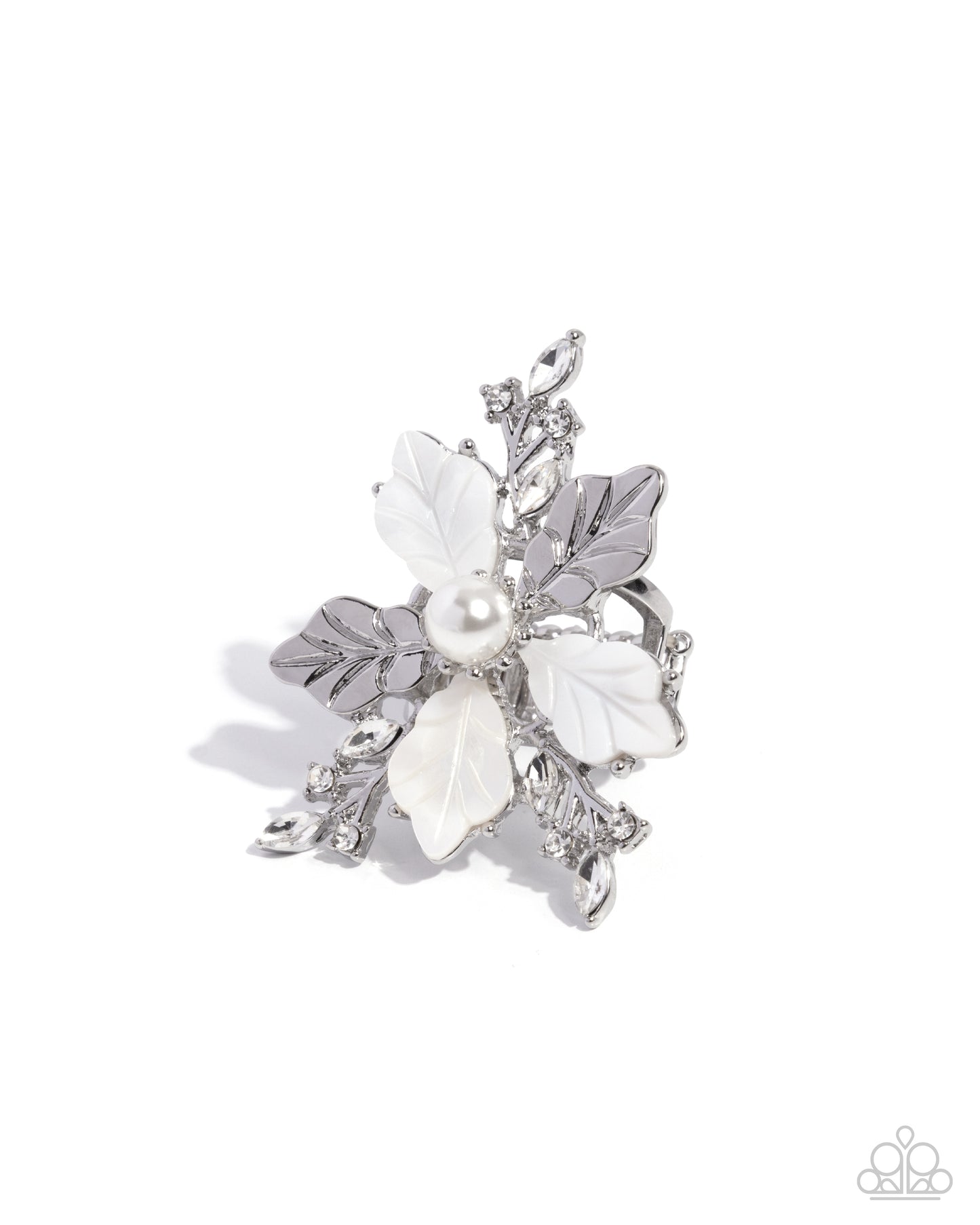 Respectful Radiance - White Pearl Silver Flower Ring - Paparazzi Accessories
