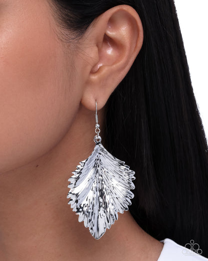 Feathered Flair - Silver Fishhook Earrings - Paparazzi Accessories
