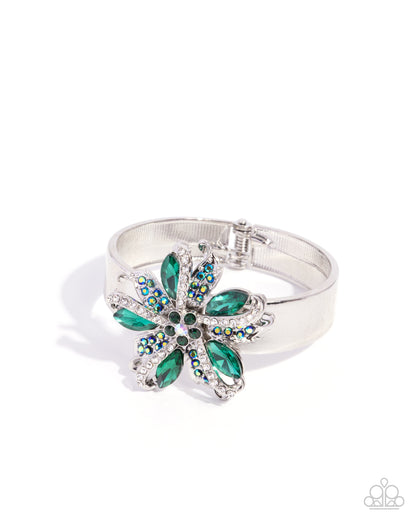 Encased Elite - Green Rhinestone Silver Hinge Bracelet - Paparazzi Accessories