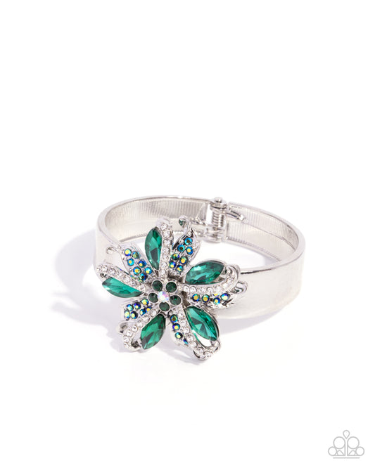 Encased Elite - Green Rhinestone Silver Hinge Bracelet - Paparazzi Accessories