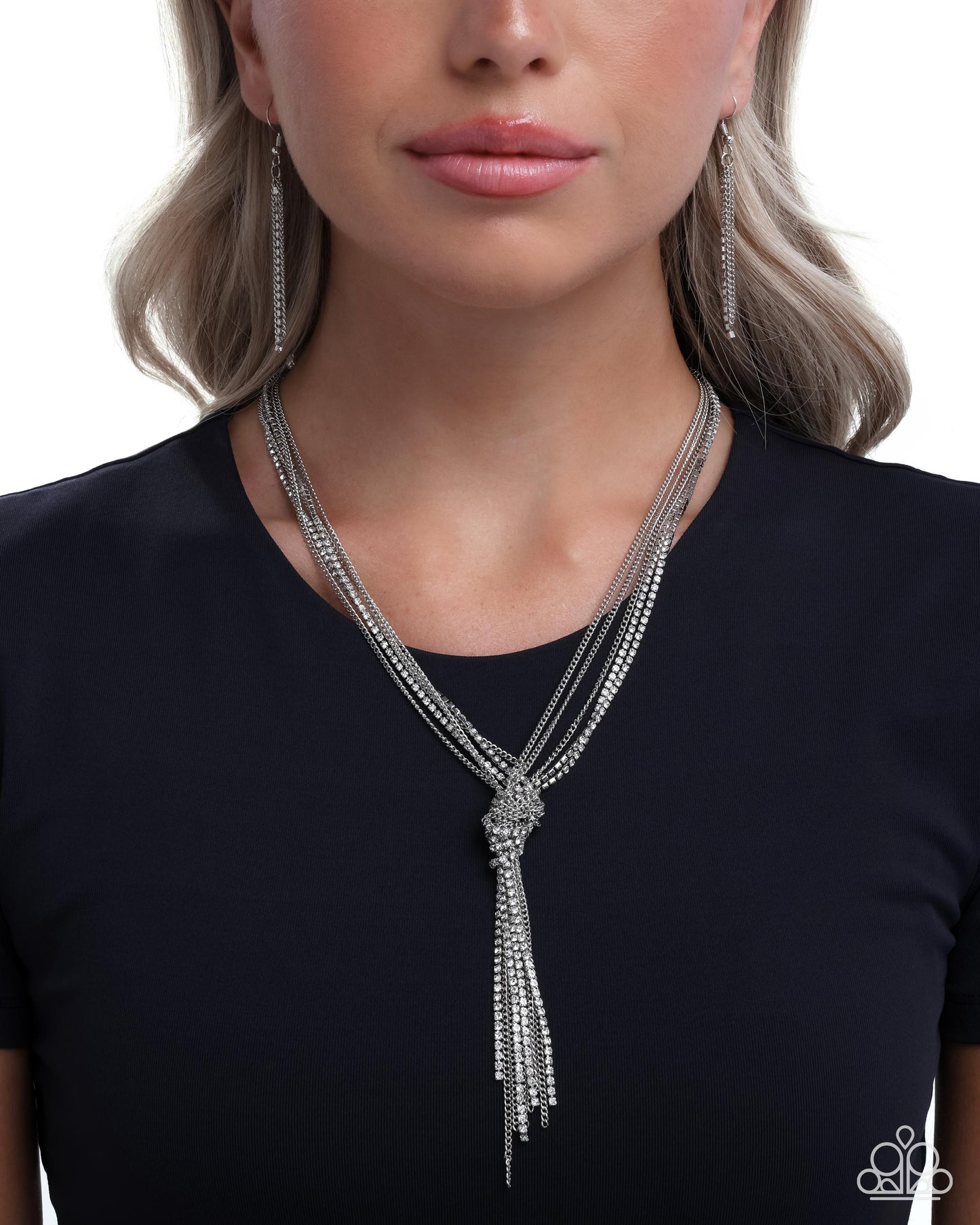 Twisted Tapestry - White Rhinestone Multi Chain Necklace - Paparazzi Accessories