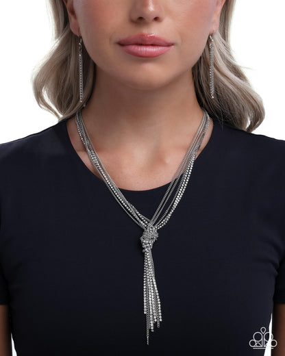 Twisted Tapestry - White Rhinestone Multi Chain Necklace - Paparazzi Accessories