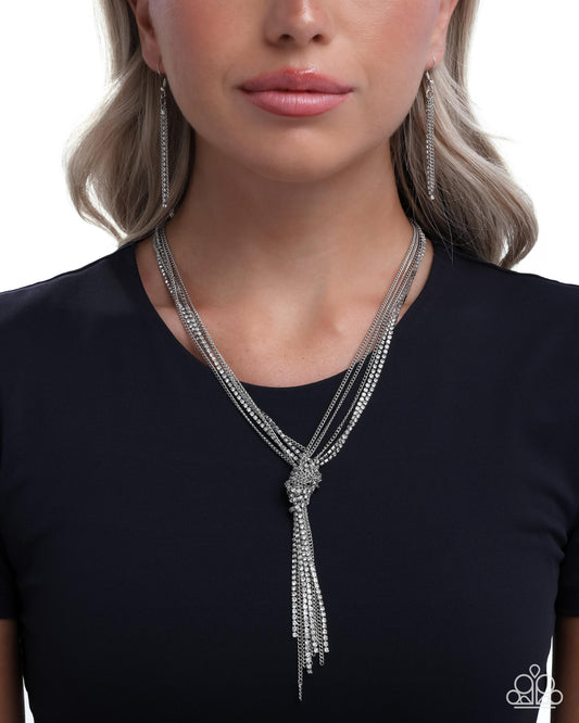 Twisted Tapestry - White Rhinestone Multi Chain Necklace - Paparazzi Accessories