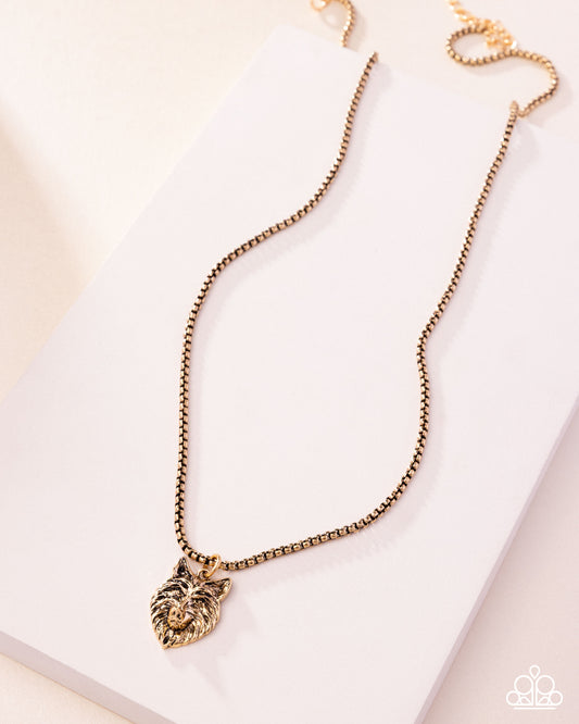 Alphas Call - Gold Wolf Pendant Urban Necklace - Paparazzi Accessories