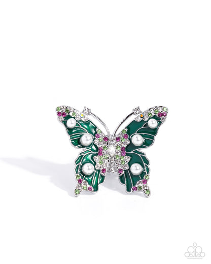 Fluttering Formal - Green Butterfly Ring - Paparazzi Accessories