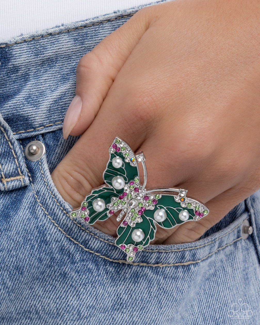 Fluttering Formal - Green Butterfly Ring - Paparazzi Accessories