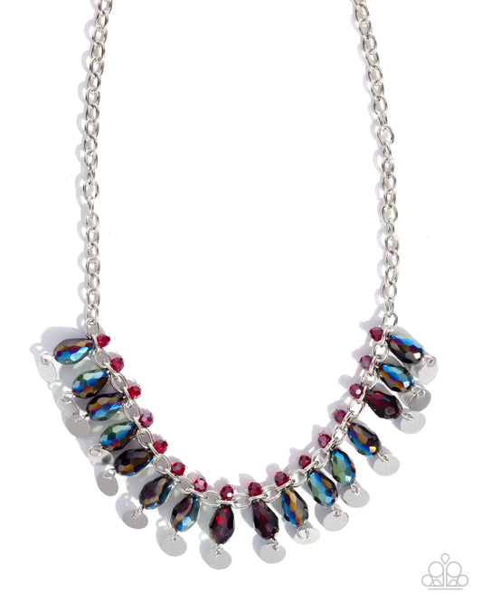 Glimpse of Glitz - Red UV Shimmer Teardrop Beads Silver Necklace - Paparazzi Accessories