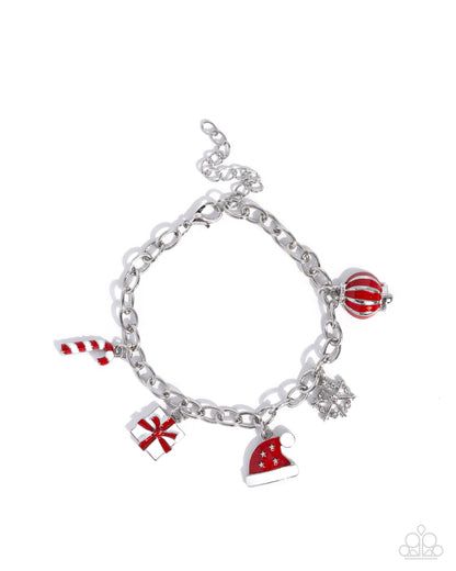 Holiday Haute - Red Enamel Christmas Charms Silver Clasp Bracelet - Paparazzi Accessories