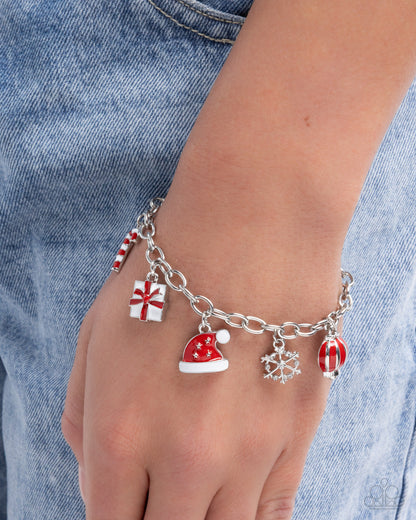 Holiday Haute - Red Enamel Christmas Charms Silver Clasp Bracelet - Paparazzi Accessories