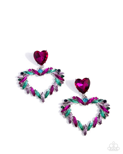 Memorable Marquise - Multi Rhinestone Heart Earrings - Paparazzi Accessories