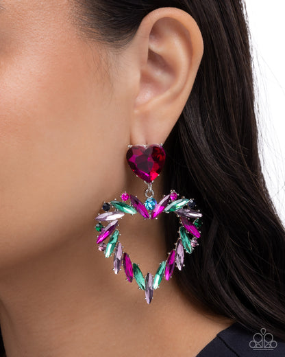 Memorable Marquise - Multi Rhinestone Heart Earrings - Paparazzi Accessories