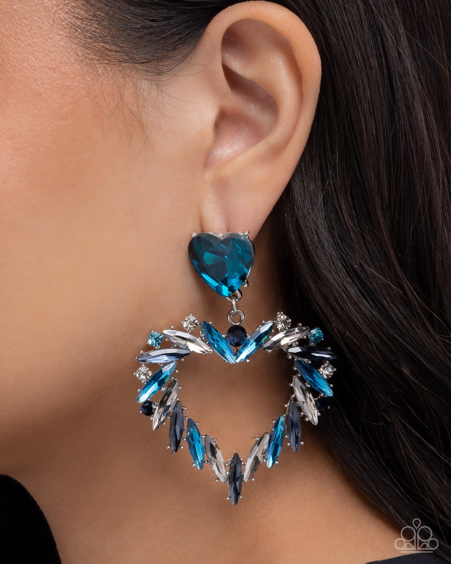Memorable Marquise - Blue Rhinestone Heart Silver Post Earrings - Paparazzi Accessories