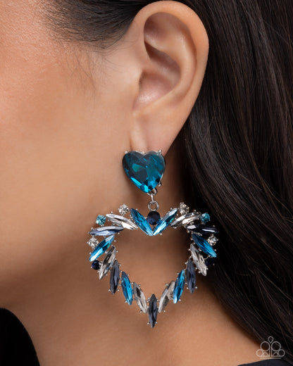 Memorable Marquise - Blue Rhinestone Heart Silver Post Earrings - Paparazzi Accessories
