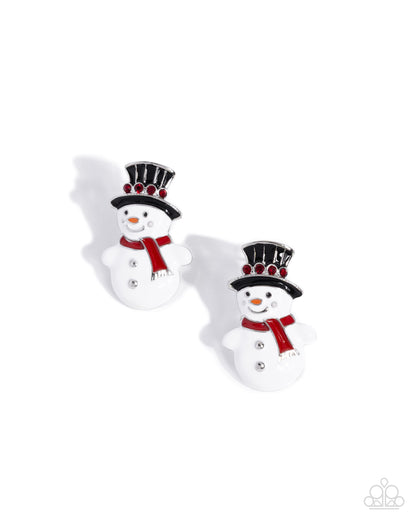 Frosty Flair - Multi Enamel Snowman Silver Post Earrings - Paparazzi Accessories