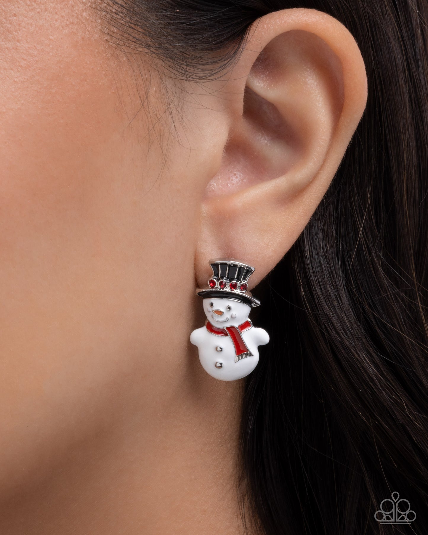 Frosty Flair - Multi Enamel Snowman Silver Post Earrings - Paparazzi Accessories