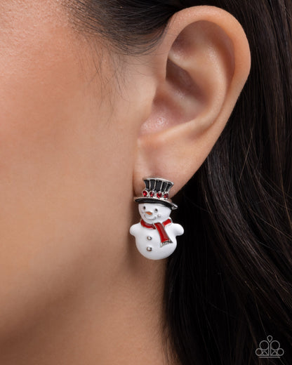Frosty Flair - Multi Enamel Snowman Silver Post Earrings - Paparazzi Accessories