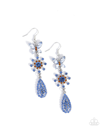Butterfly Blend - Blue Rhinestone Butterfly Earrings - Paparazzi Accessories