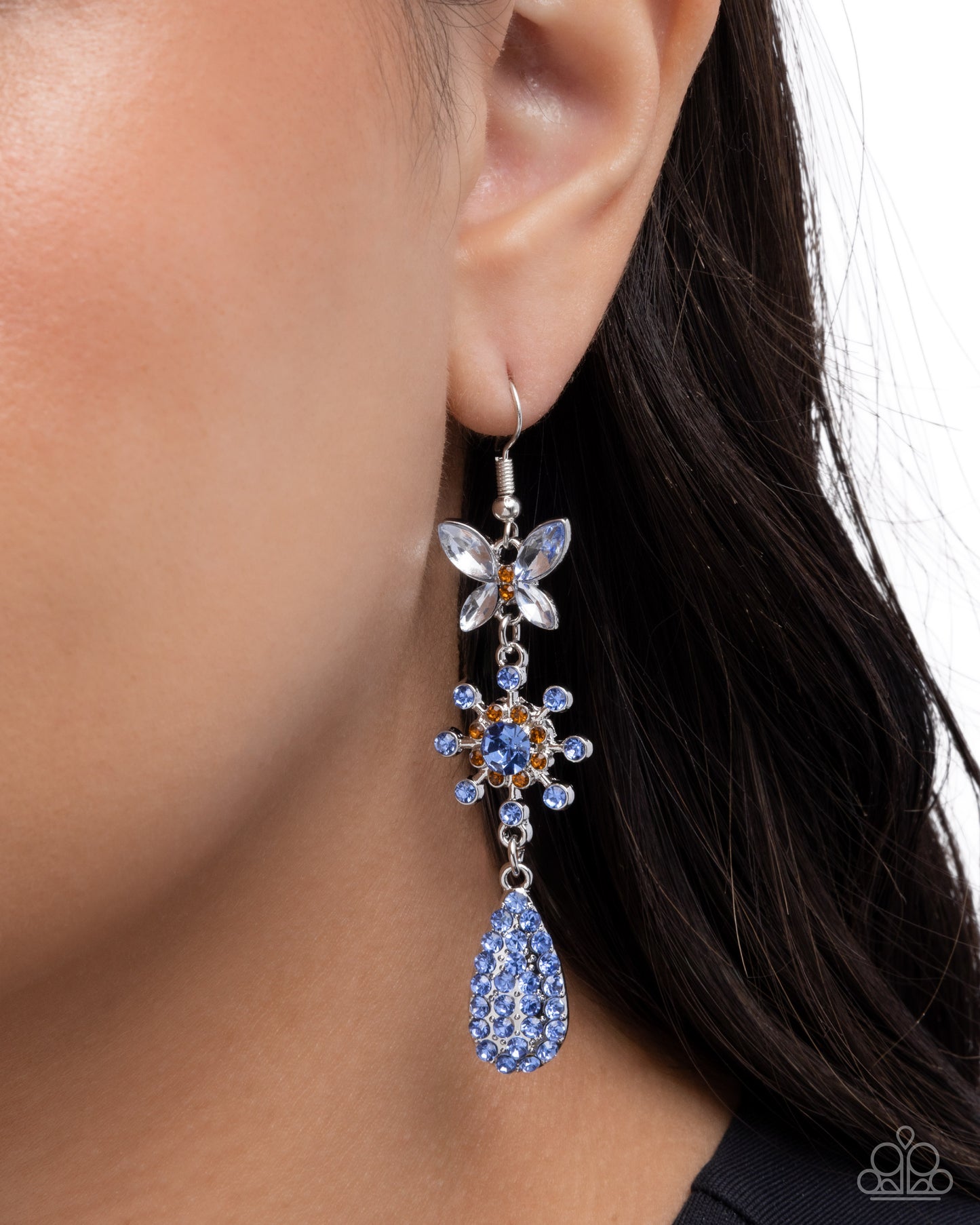 Butterfly Blend - Blue Rhinestone Butterfly Earrings - Paparazzi Accessories