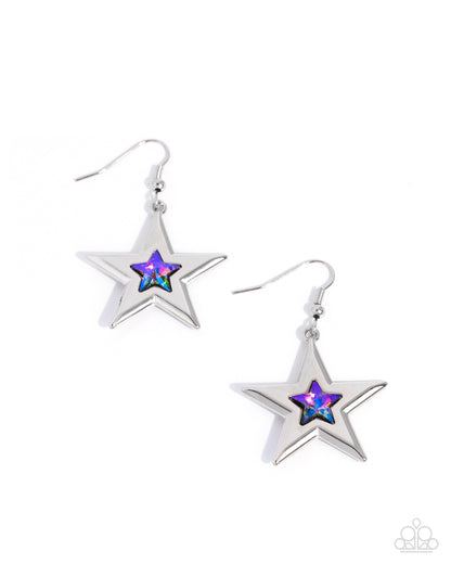 Self-Assured Stars - Multi, UV Shimmer Rhinestone, Silver Star Earrings - Paparazzi Accessories