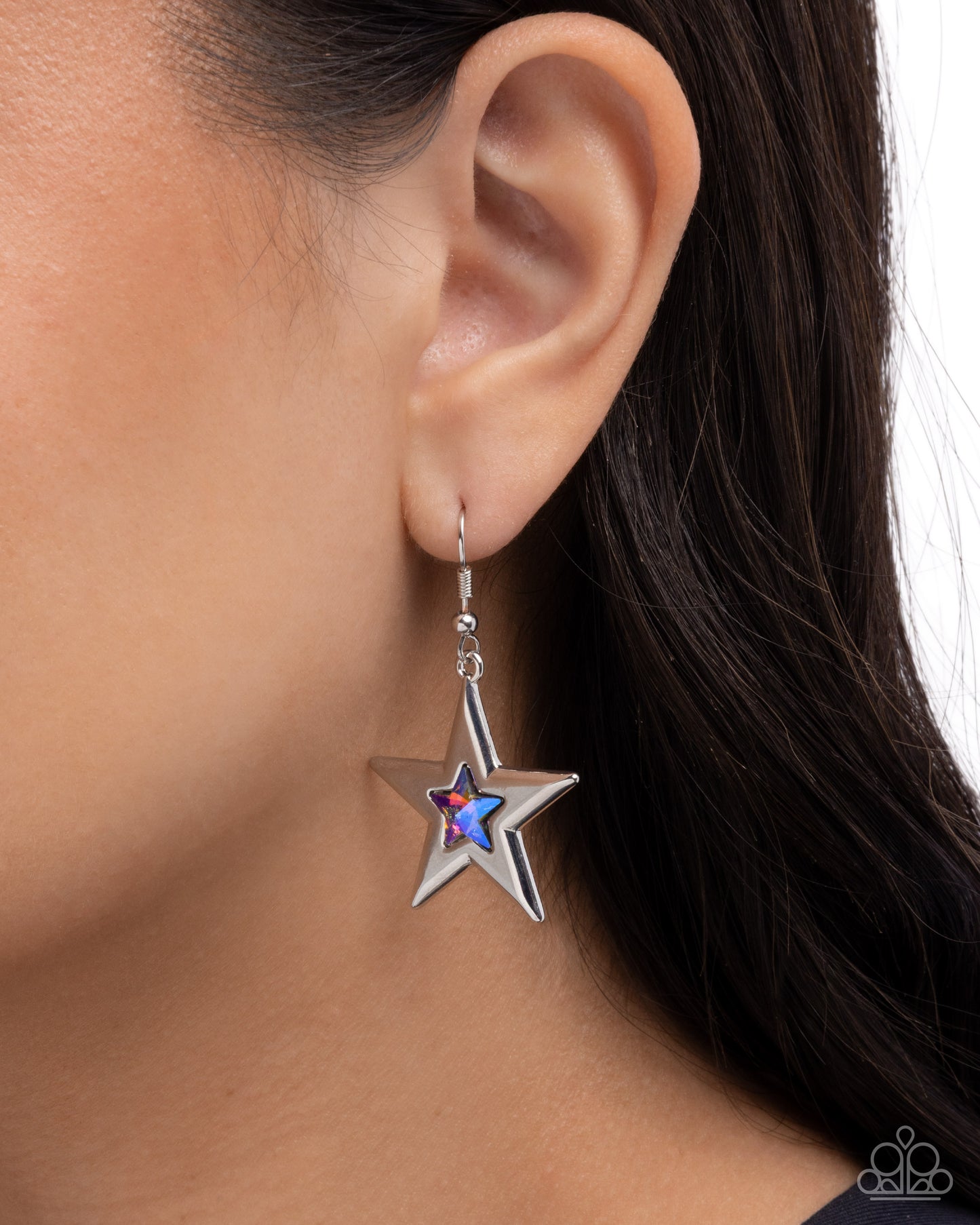 Self-Assured Stars - Multi, UV Shimmer Rhinestone, Silver Star Earrings - Paparazzi Accessories
