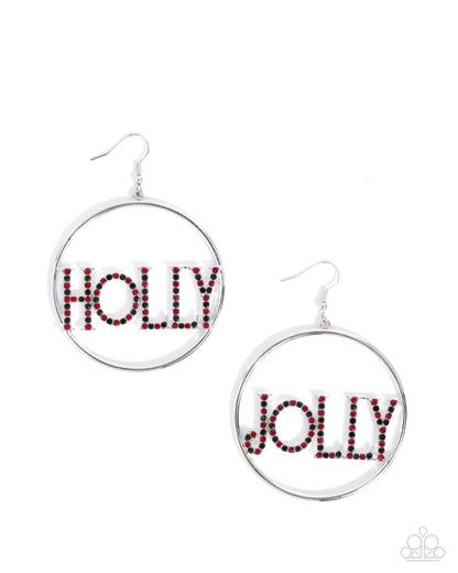 Holly Jolly - Multi - Red & Green Rhinestone Silver Fishhook Earrings - Paparazzi Accessories