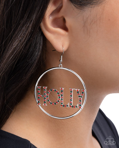 Holly Jolly - Multi - Red & Green Rhinestone Silver Fishhook Earrings - Paparazzi Accessories