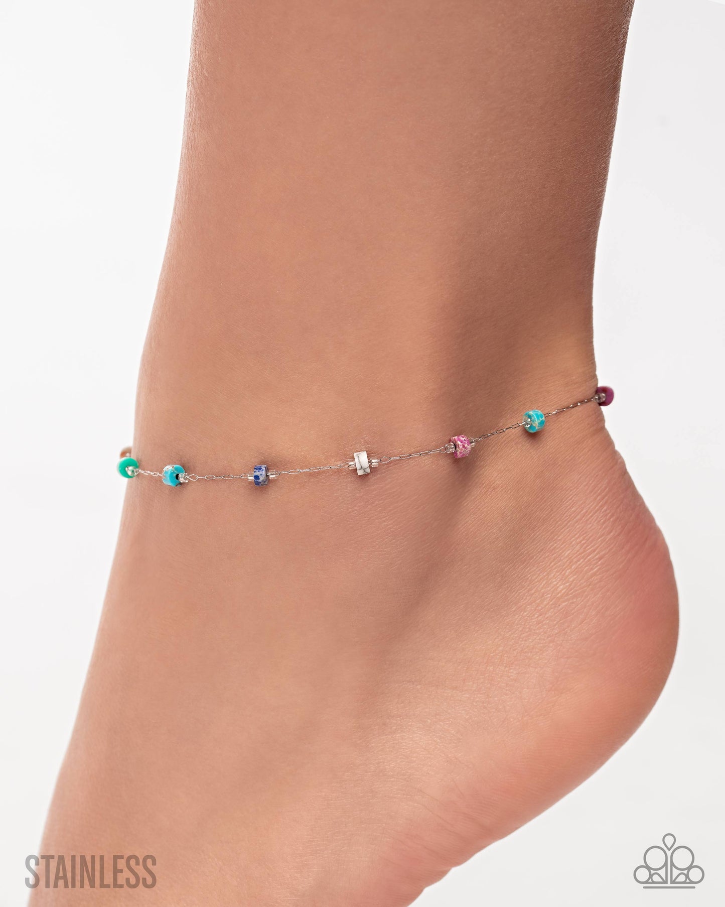 Stony Surrender - Multi Stone Anklet - Paparazzi Accessories