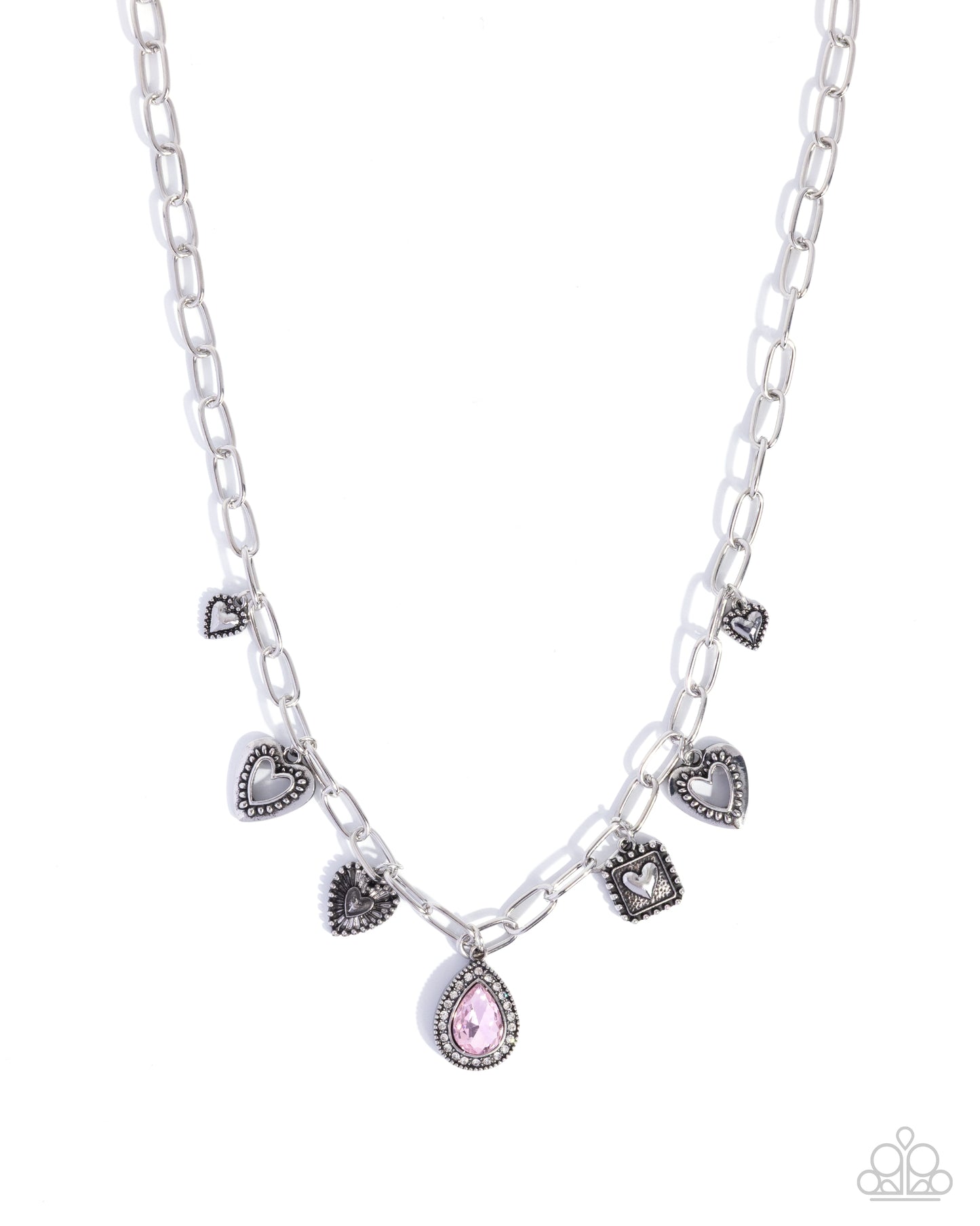 Flirtatious Framing - Pink Rhinestone Silver Charms Necklace - Paparazzi Accessories
