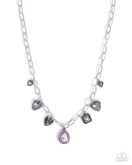 Flirtatious Framing - Pink Rhinestone Silver Charms Necklace - Paparazzi Accessories