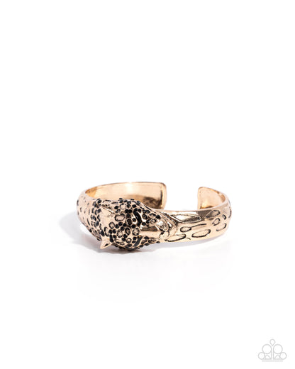 Cheetah Chapter - Gold & Black Enamel Cuff Bracelet - Paparazzi Accessories