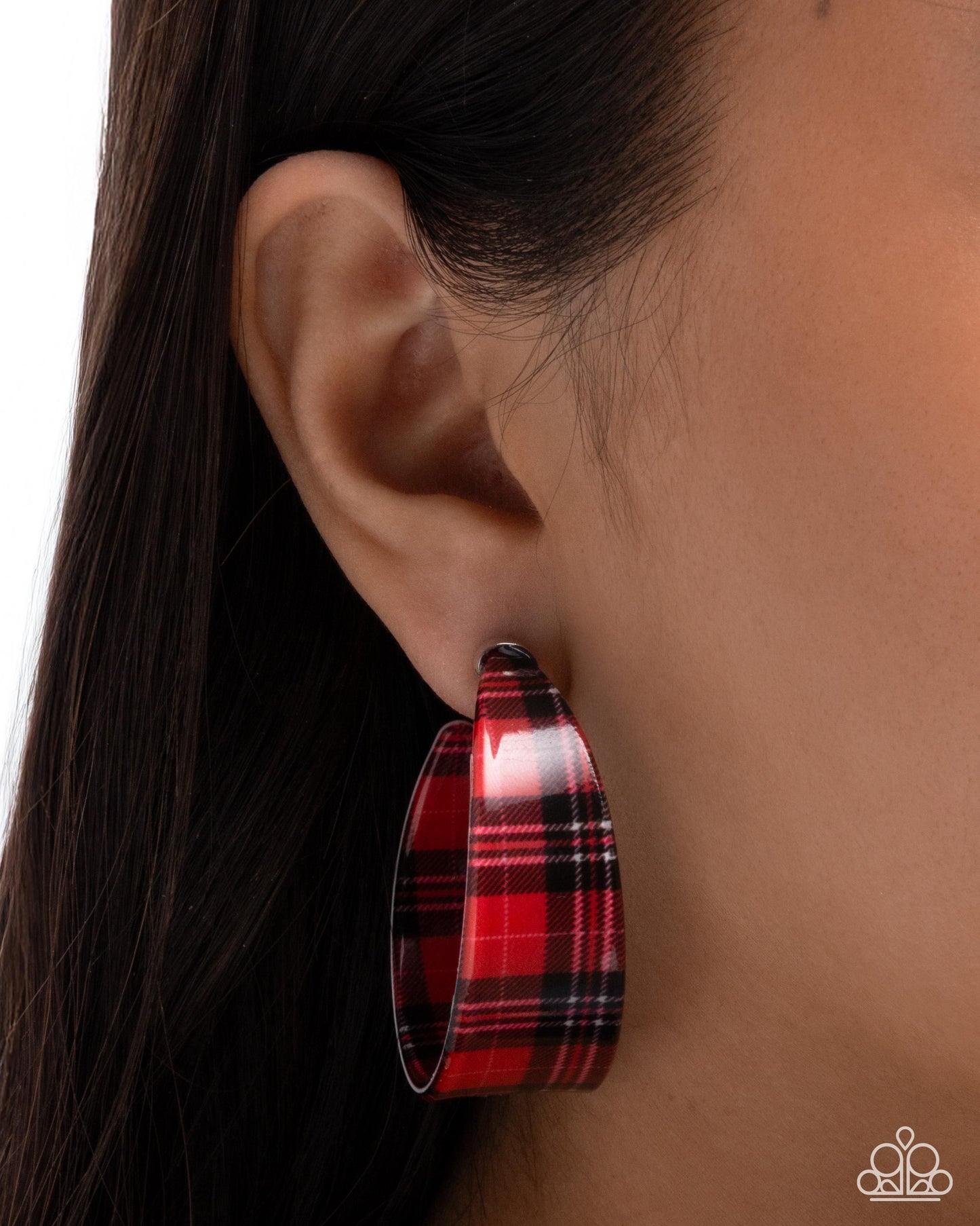 Fabulous Flannel - Red Flannel Print Acrylic Hoop Earrings - Paparazzi Accessories
