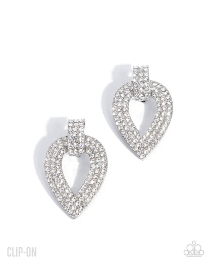 Stop and Shimmer - White Rhinestone, Silver Clip-on Earrings - Paparazzi Accessories