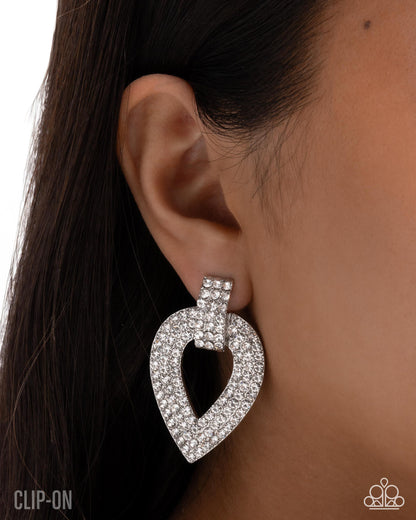 Stop and Shimmer - White Rhinestone, Silver Clip-on Earrings - Paparazzi Accessories