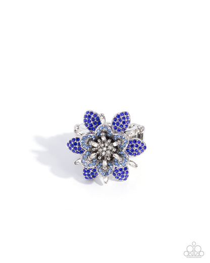 Petaled Premonition - Blue Rhinestone Ring - Paparazzi Accessories